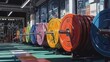 © NatthaphonSiri - Colorful Weight Plates on a Barbell in a Modern Gym.