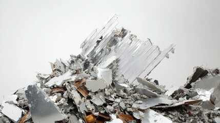 Poster - Destruction captured in a collapsed building, with distinct, layered debris against a plain white background, conveying the aftermath.
