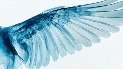 Poster - Ethereal Blue Wing at an Angle Captured in X-Ray Style Photography