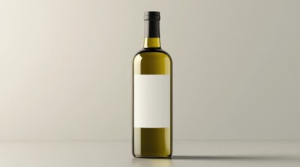 Poster - Elegant olive oil bottle with a blank white label, set on a smooth grey backdrop, perfect for brand mockups and advertisements.