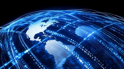 Poster - digital globe surrounded by binary code representing the global network connection