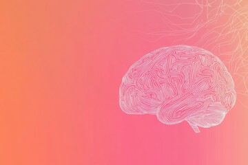 Fototapete - A creative doodle of a human brain made of thin white lines rests on a soft gradient background, offering space for additional text or notes. Generative AI
