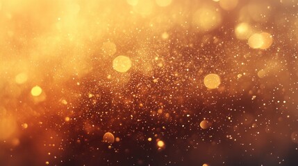 Poster - Golden falling stars shimmer against a warm orange background, surrounded by sparkling bokeh lights creating a magical effect.