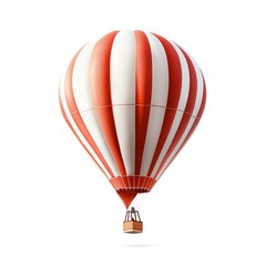 Red and white striped hot air balloon, white isolate background