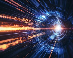 Poster - Dynamic light trails create a vibrant, abstract representation of speed and energy in a futuristic space.