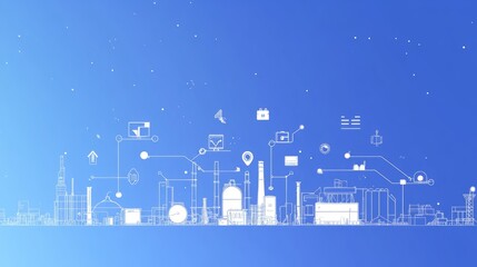 Poster - Digital twin technology being used in an industrial setting, such as an oil and gas refinery or factory. Industry technology