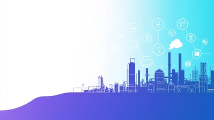 Poster - Digital twin technology being used in an industrial setting, such as an oil and gas refinery or factory. Industry technology
