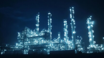 Poster - Digital twin technology being used in an industrial setting, such as an oil and gas refinery or factory. Industry technology
