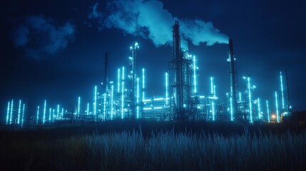 Poster - Digital twin technology being used in an industrial setting, such as an oil and gas refinery or factory. Industry technology
