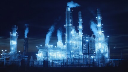 Poster - Digital twin technology being used in an industrial setting, such as an oil and gas refinery or factory. Industry technology