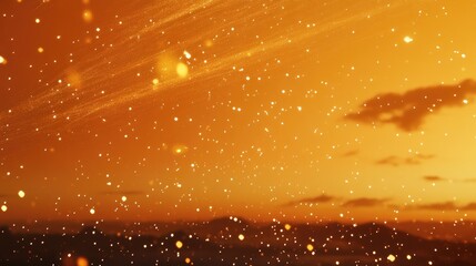 Poster - Radiant golden falling stars streak across the sky, with sparkling bokeh lights blending into a warm orange backdrop.