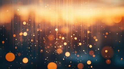 Poster - Radiant golden falling stars streak across the sky, with sparkling bokeh lights blending into a warm orange backdrop.