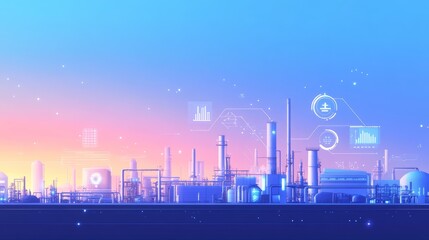 Poster - Digital twin technology being used in an industrial setting, such as an oil and gas refinery or factory. Industry technology