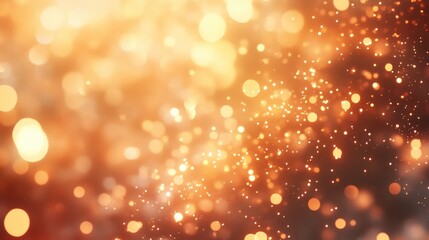 Poster - Radiant golden stars fall from the sky, merging with sparkling bokeh lights, set against a soft, warm orange backdrop for an enchanting effect.
