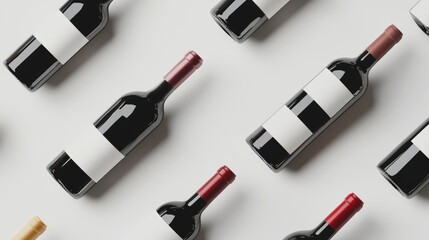 Poster - Red and white wine bottles with blank labels, arranged beautifully on a clean white background, perfect for showcasing product designs.