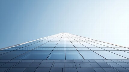Poster - Modern Glass Skyscraper Reaching Towards Clear Blue Sky