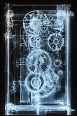 Poster - Detailed X-Ray View of Complex Mechanical Clockwork Gears and Parts