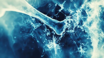 Poster - Abstract Blue Fluid Swirls with Glowing Organic Shapes in Darkness