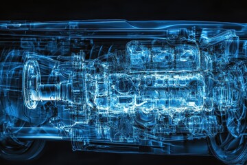Poster - Detailed X-ray Visualization of an Engine Mechanism in Blue Tone