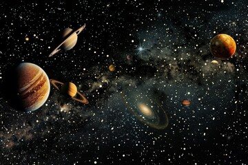 Aufkleber - Cosmic journey through a vibrant galaxy filled with colorful nebulas, distant planets, and bright stars in deep space
