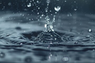 Poster - Capturing the beauty of water droplets creating splashes in a dark setting during a rain simulation