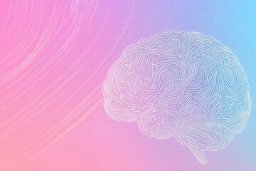 Fototapete - This artwork features a doodle of a brain in white lines on a colorful gradient background, with space for text. Generative AI