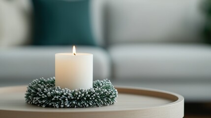 Aufkleber - Burning candle creating cozy christmas atmosphere in living room