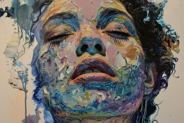 Poster - Vibrant expression of emotion through abstract portrait art featuring colorful brush strokes and texture