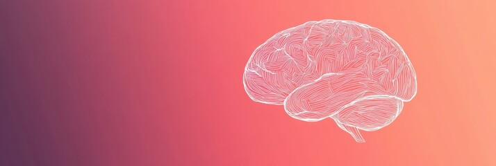 Fototapete - A delicate doodle of a human brain made of thin white lines rests on a soft gradient backdrop, leaving ample space for personalized text. Generative AI