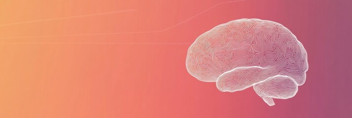 Poster - A creative illustration features a human brain crafted from thin white lines set against a soft gradient background, providing ample space for text. Generative AI