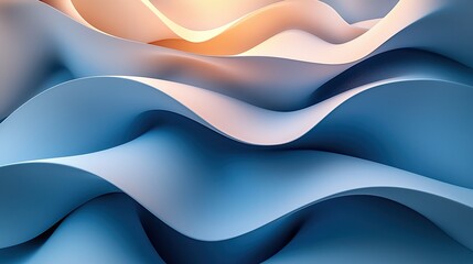 Aufkleber - Waves of smooth blue and cream curves gracefully blend in a dynamic abstract design under warm light