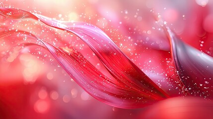 Poster - Flowing red ribbons create an enchanting abstract design with sparkling particles and soft light