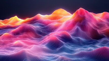 Poster - colorful abstract landscape with flowing waves and vibrant hues in a digital rendering