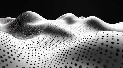 Poster - Abstract landscape formed by dotted patterns in black and white showcasing depth and dimension