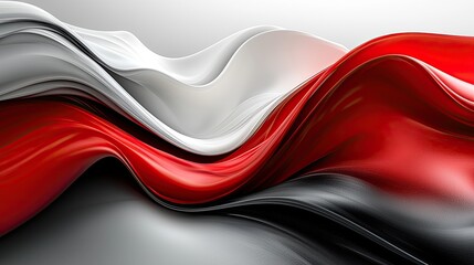 Fototapete - Colorful flowing fabric in shades of red, black, and white creates a dynamic visual effect