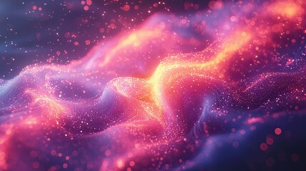 Fototapete - Dynamic abstract waves of color with glowing particles create a vibrant cosmic atmosphere