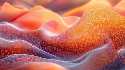 Fototapete - Colorful abstract landscape displaying wavy shapes and soft textures with a warm palette of orange and red hues