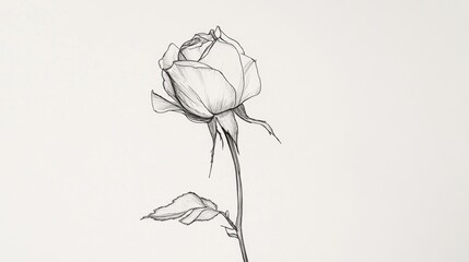 Wall Mural - a single black line sketch of a rose, showcasing its beauty with elegant simplicity on a clean white