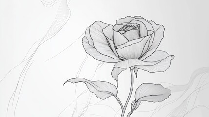 Wall Mural - a single black line sketch of a rose, showcasing its beauty with elegant simplicity on a clean white