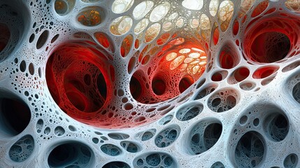 Poster - Intricate abstract pattern showcasing organic forms in vibrant hues of red and white