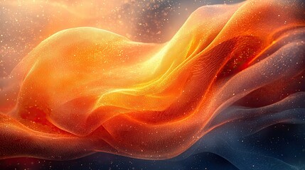 Aufkleber - Vibrant abstract waves of orange and blue fabric moving gracefully in a gentle dance, creating a mesmerizing visual effect