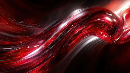 Fototapete - Swirling waves of red and silver form an abstract design in a dark background showcasing dynamic movement