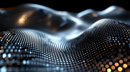 Fototapete - Digital wave patterns create a mesmerizing visual effect in a dark background emphasizing texture and depth