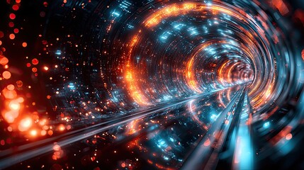 Poster - Colorful tunnel swirling with lights and energy creates a mesmerizing visual experience in a digital world