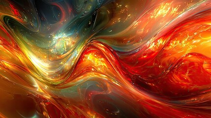 Fototapete - Vibrant abstract swirl of colors with hints of gold and orange resembling a cosmic energy flow