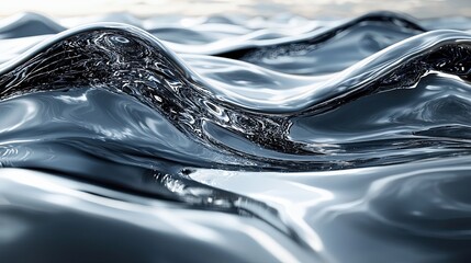 Poster - Calm waves create a reflective surface under soft light at the ocean's edge in the early morning hours