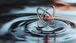 © yuan - A metallic atom model above rippling water, symbolizing science and atomic structure.