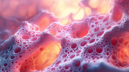 Poster - Textured surface of colorful foam displaying intricate patterns and glowing colors in abstract close-up shot