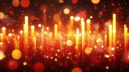 Poster - A close-up of orange and red financial charts overlaid with glowing bokeh lights, symbolizing data movement.