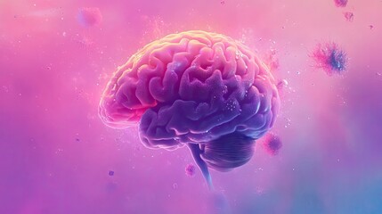 Poster - A colorful, artistic 3D rendering of a brain with each lobe uniquely shaded, illustrating functional areas.